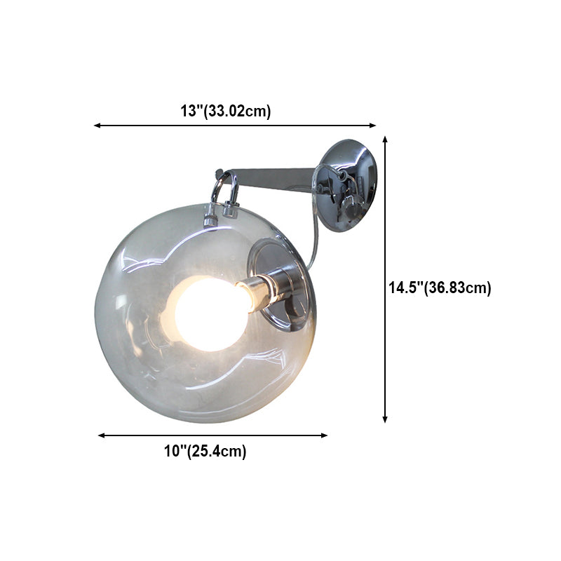 Industrial Metal Wall Light Silver Globe Wall Sconce with Glass for Bedroom