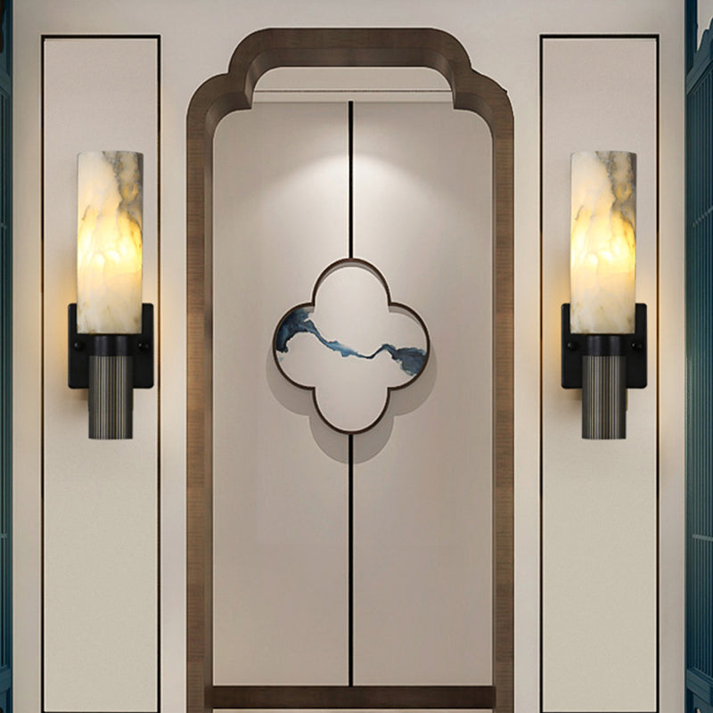 Nordic Metal Wall Light Cylinder 15" High Wall Sconce with Mica for Living Room