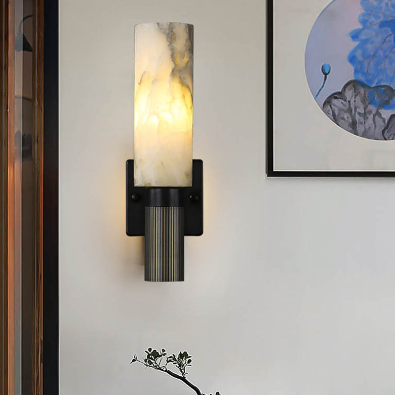 Nordic Metal Wall Light Cylinder 15" High Wall Sconce with Mica for Living Room