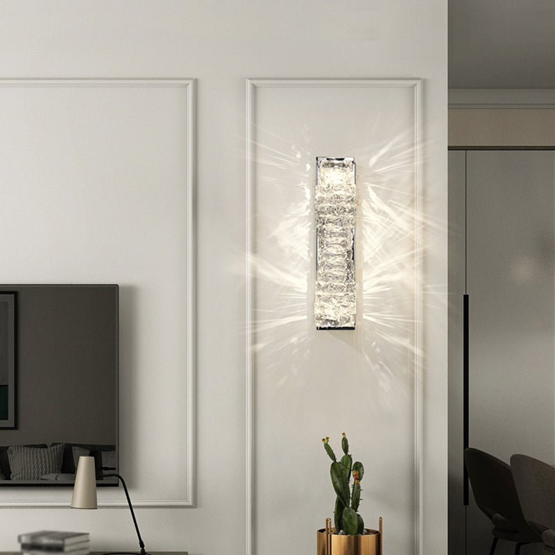 Unique Shade Crystal Wall Sconce Modern Style Single Light Wall Mount Lighting in Silver