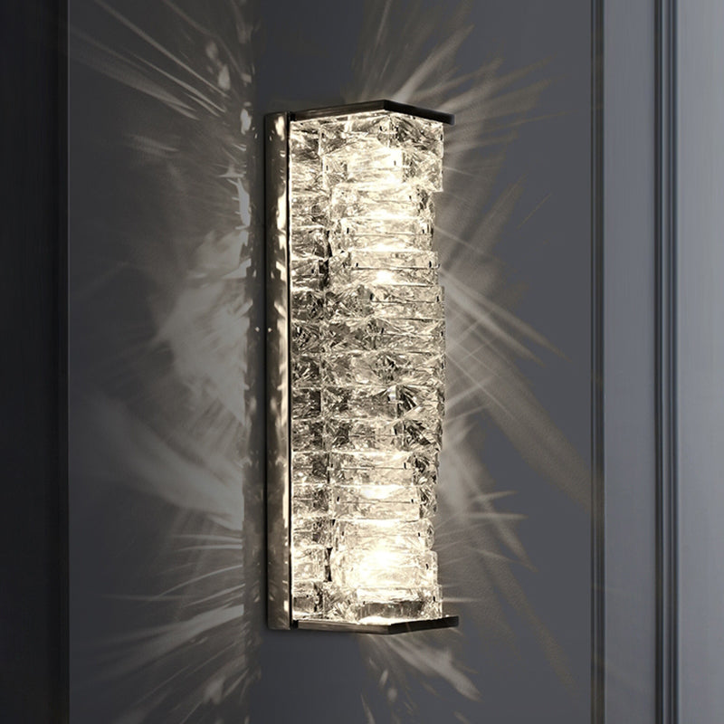 Unique Shade Crystal Wall Sconce Modern Style Single Light Wall Mount Lighting in Silver