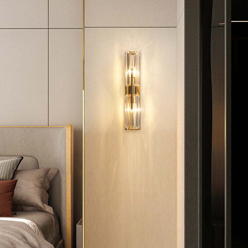 Postmodern Crystal Wall Light Cylinder 2 Lights Wall Sconce for Living Room