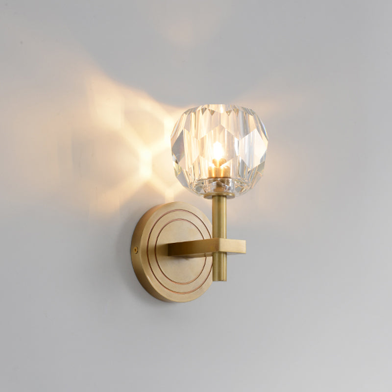 Round Shade Crystal Wall Sconce Modern Style Multi Lights Wall Mount Lighting in Brass