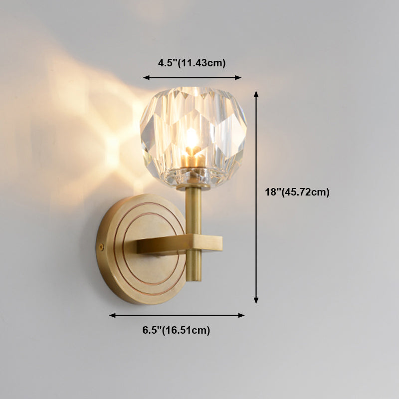Round Shade Crystal Wall Sconce Modern Style Multi Lights Wall Mount Lighting in Brass