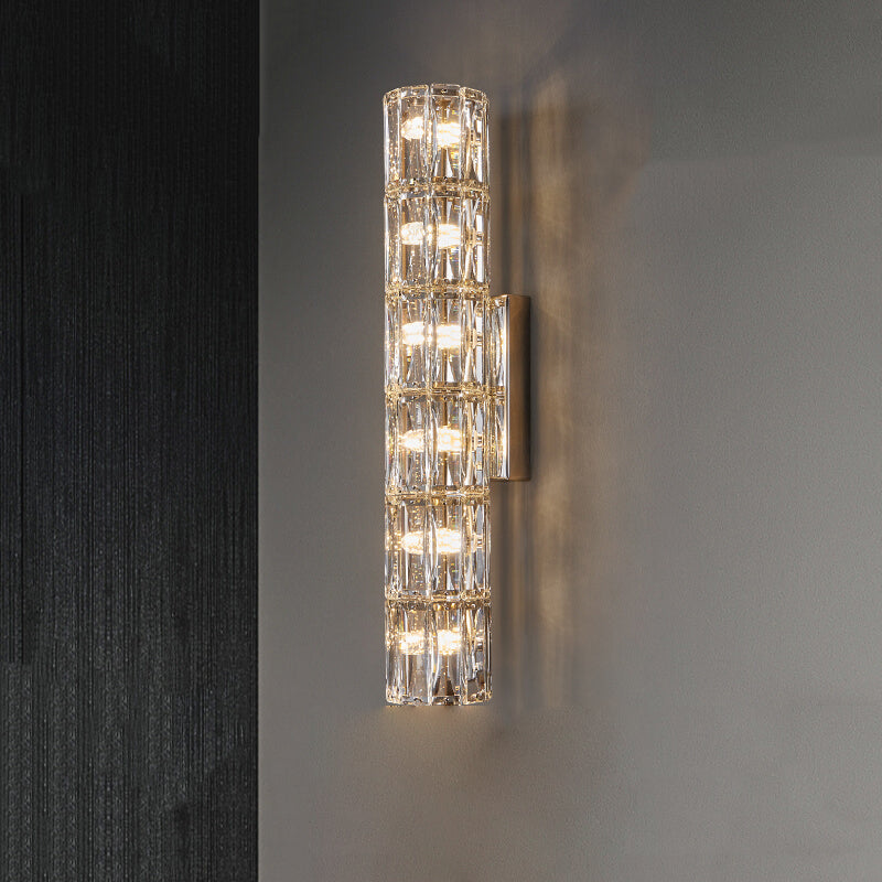 Postmodern Crystal Wall Light Cylinder Multi Light Wall Sconce for Living Room