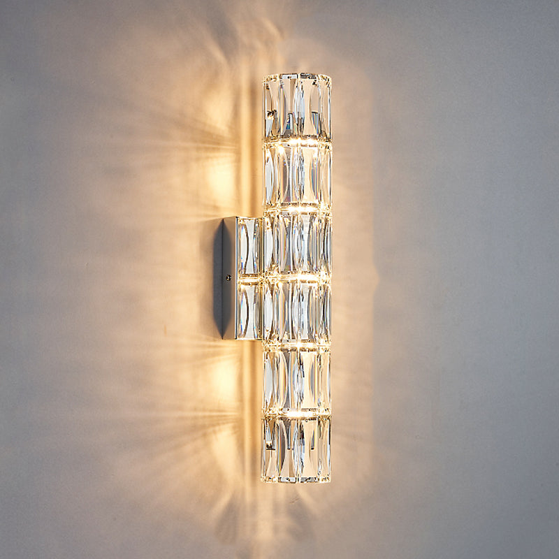 Postmodern Crystal Wall Light Cylinder Multi Light Wall Sconce for Living Room