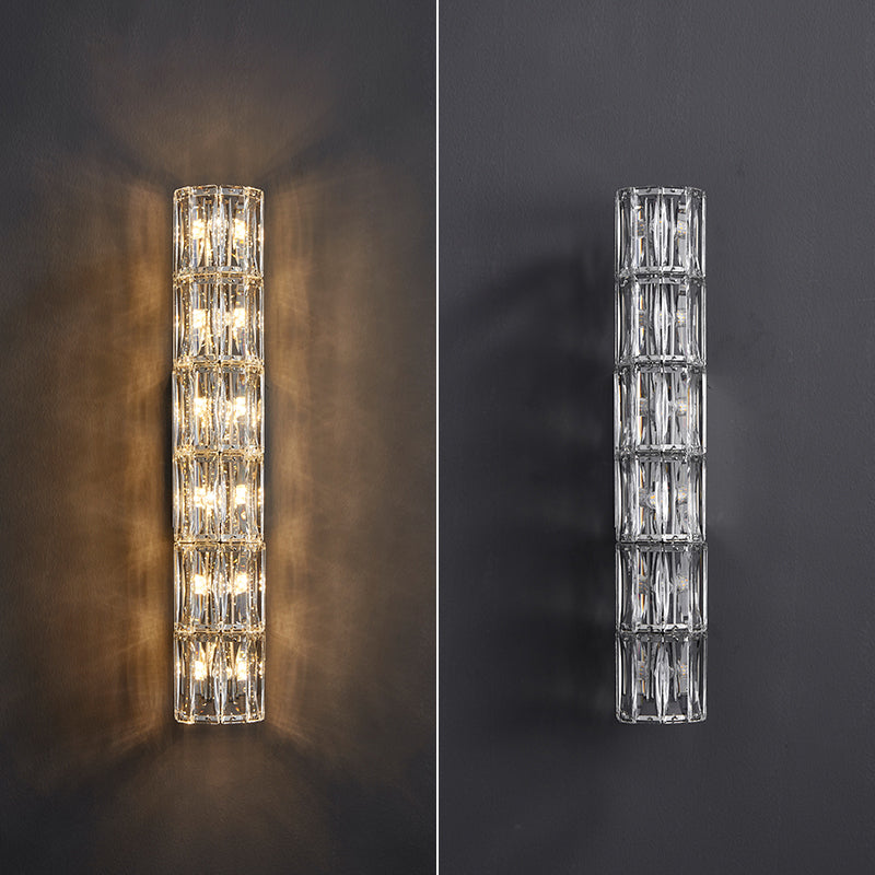 Postmodern Crystal Wall Light Cylinder Multi Light Wall Sconce for Living Room