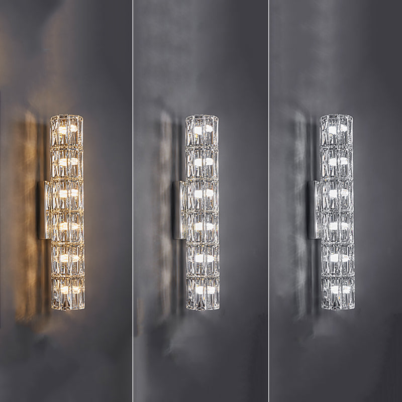Postmodern Crystal Wall Light Cylinder Multi Light Wall Sconce for Living Room