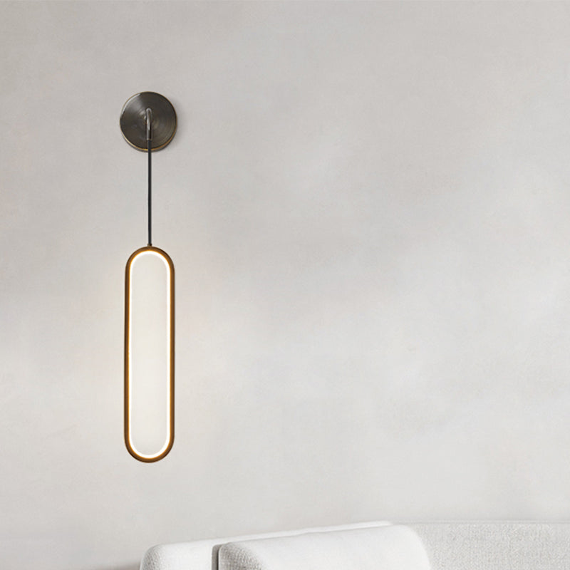 Metal Oval Shade Wall Sconce Modern Style Single Light Wall Mount Lighting in Black