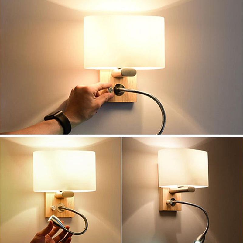 Oval Wall Sconce Lighting Modern Style Wood 2 Lights Wall Mounted Light