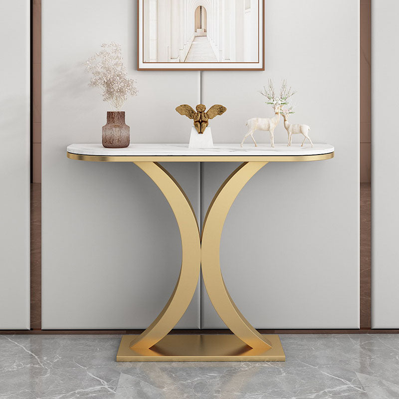 Glam Marble Console Table Half Moon Abstract 12" W Accent Table for Hall
