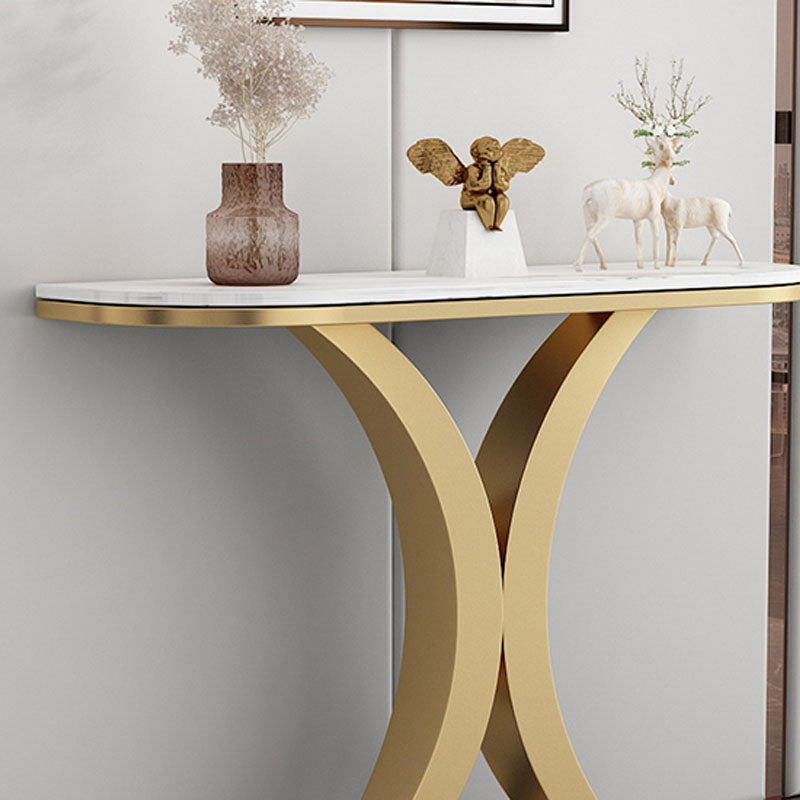 Glam Marble Console Table Half Moon Abstract 12" W Accent Table for Hall