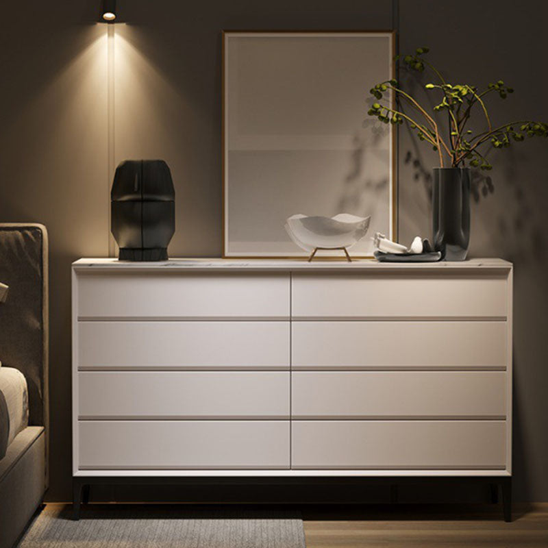 Contemporary Chest Bedroom Stone Storage Chest in White with 8 Drawers