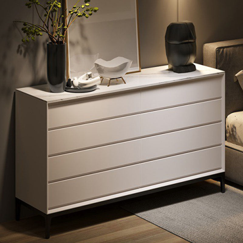 Contemporary Chest Bedroom Stone Storage Chest in White with 8 Drawers