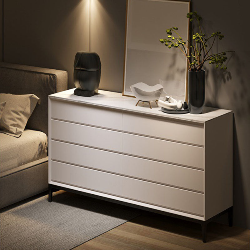 Contemporary Chest Bedroom Stone Storage Chest in White with 8 Drawers