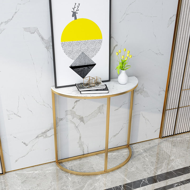 Glam Marble Console Table Half Moon Stain Resistant Accent Table for Hall