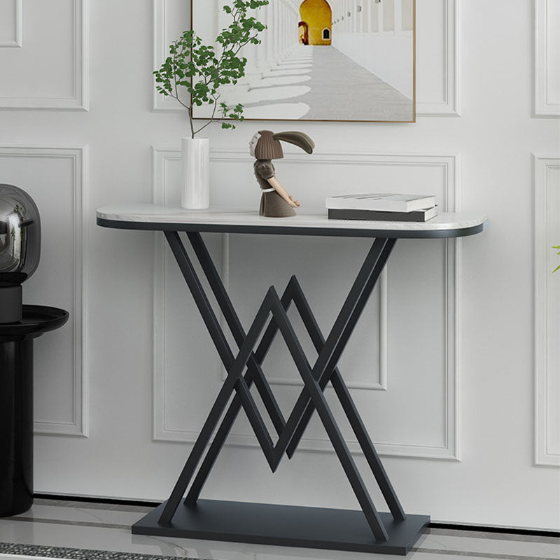 12" W Glam Marble Console Table Half Moon Stain Resistant Accent Table for Hall