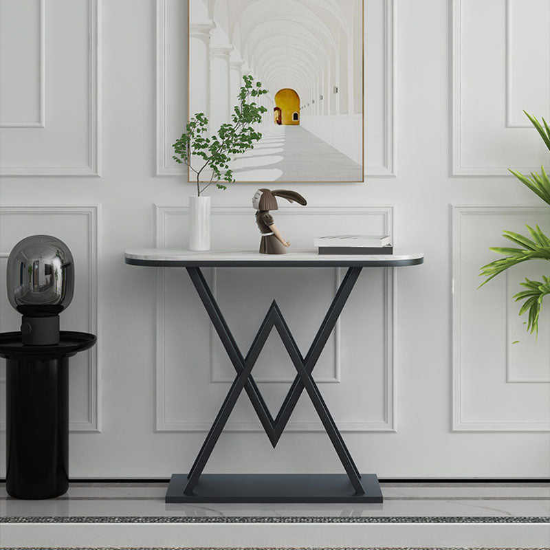 12" W Glam Marble Console Table Half Moon Stain Resistant Accent Table for Hall