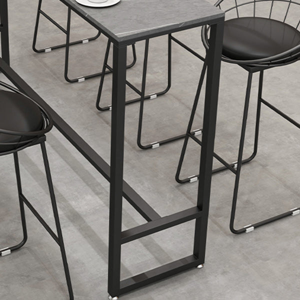 Rectangle Sintered Stone Bar Table Black and Metal Base Bar Table