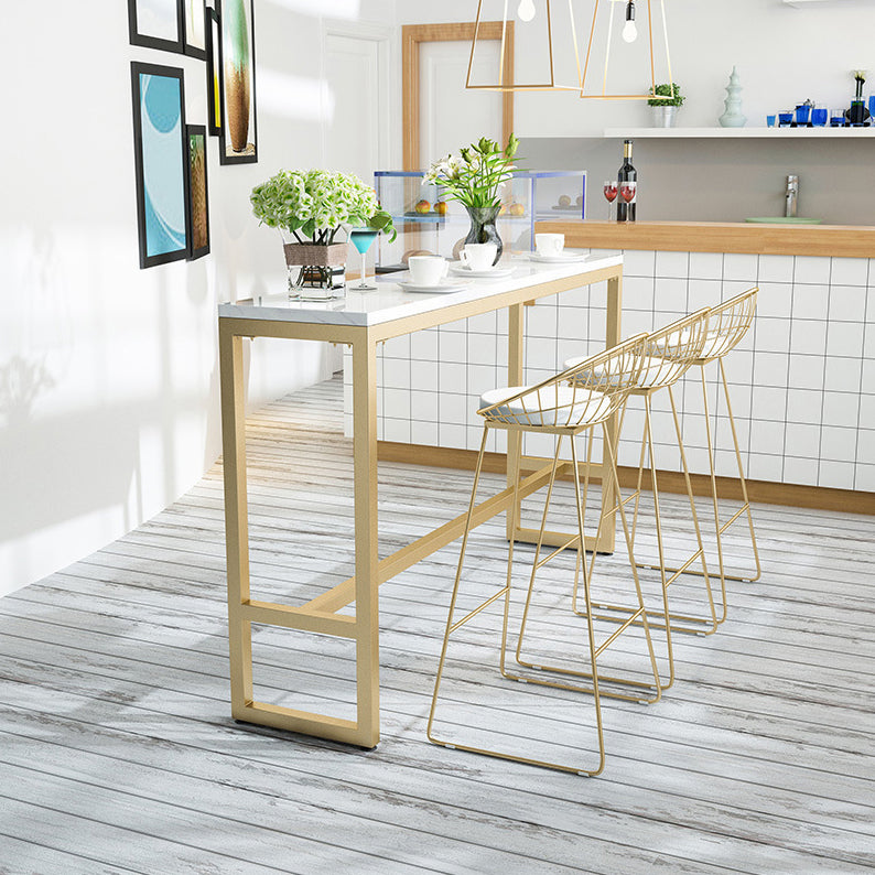 Glam Style Rectangle Bar Table White Trestle Base Bar Dining Table