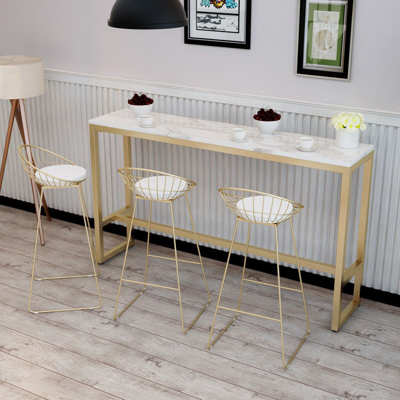 Glam Style Rectangle Bar Table White Trestle Base Bar Dining Table