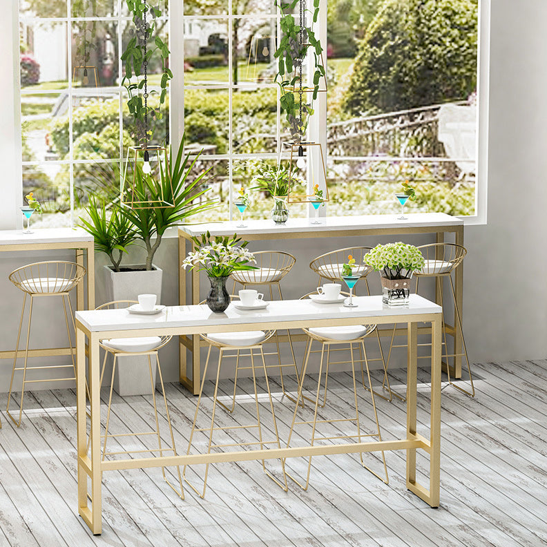 Glam Style Rectangle Bar Table White Trestle Base Bar Dining Table