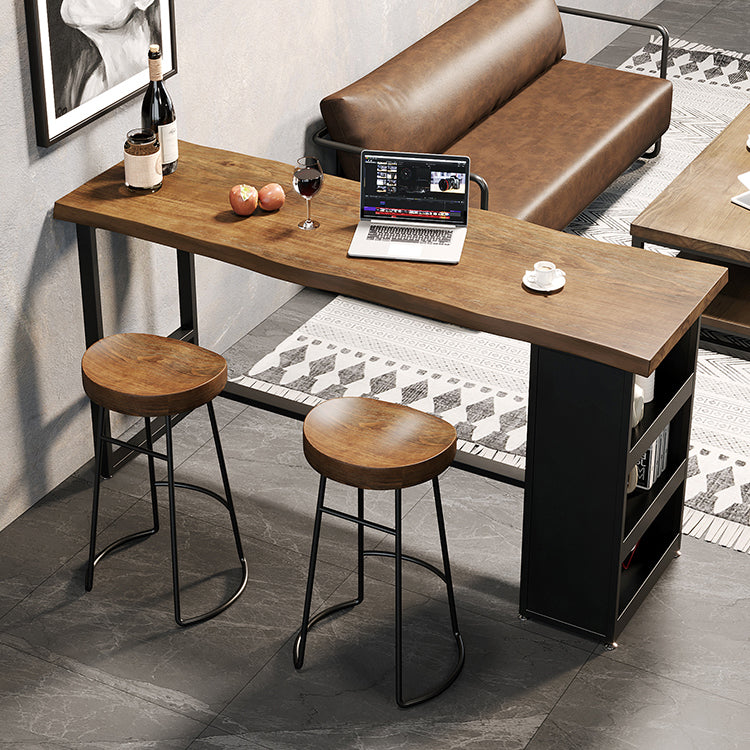 Wooden Bar Height Pub Table Brown Rectangle Bistro Table with 3-shelf