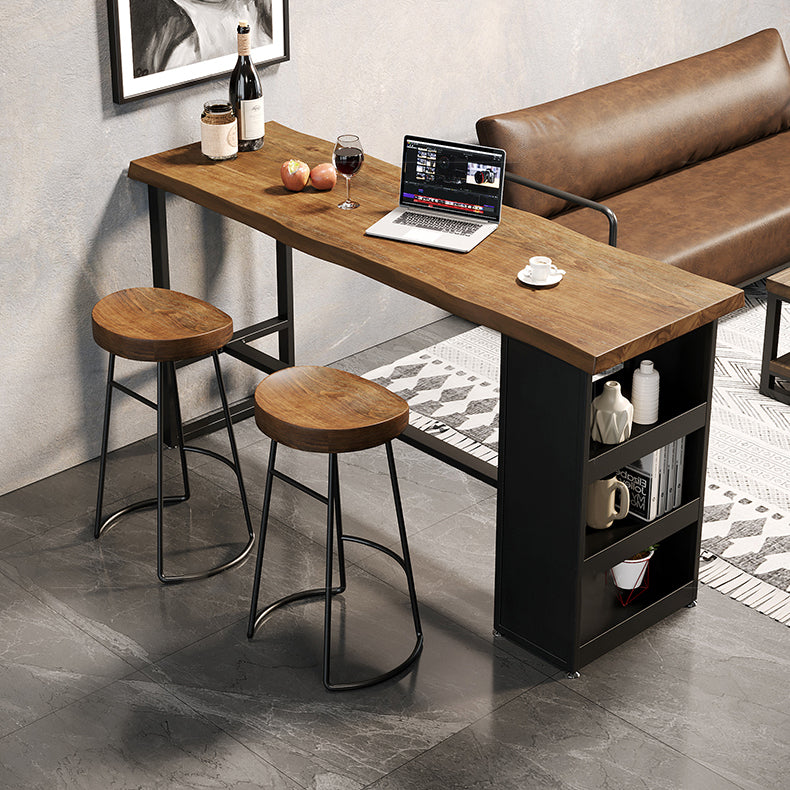 Wooden Bar Height Pub Table Brown Rectangle Bistro Table with 3-shelf