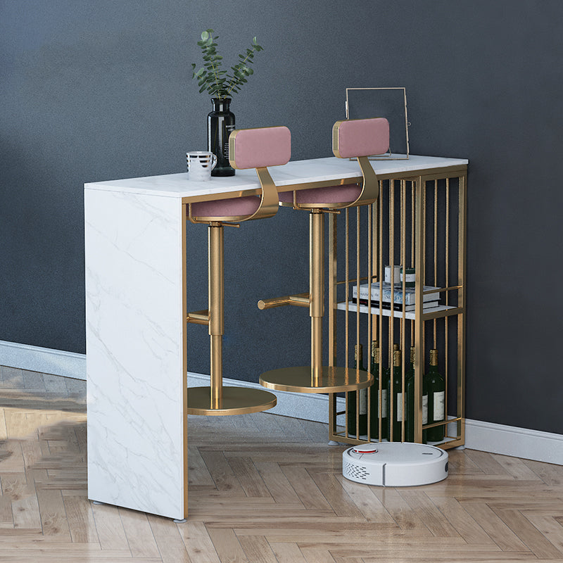 Glam Style Bar Table Faux Marble Bar Dining Table with Storage Shelf