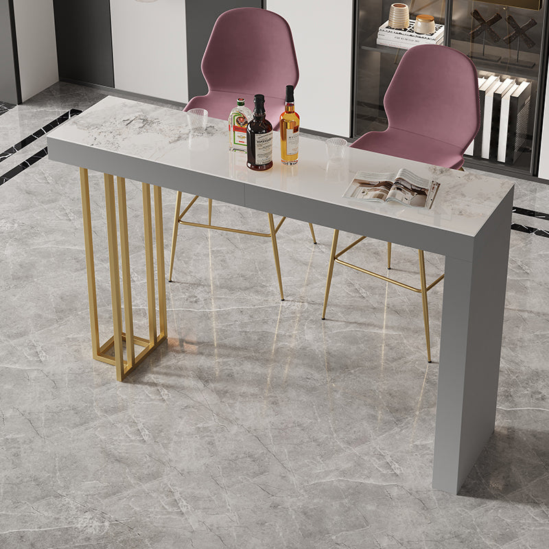 Glam Style Bar Table Rectangle Stone Bar Dining Table for Living Room