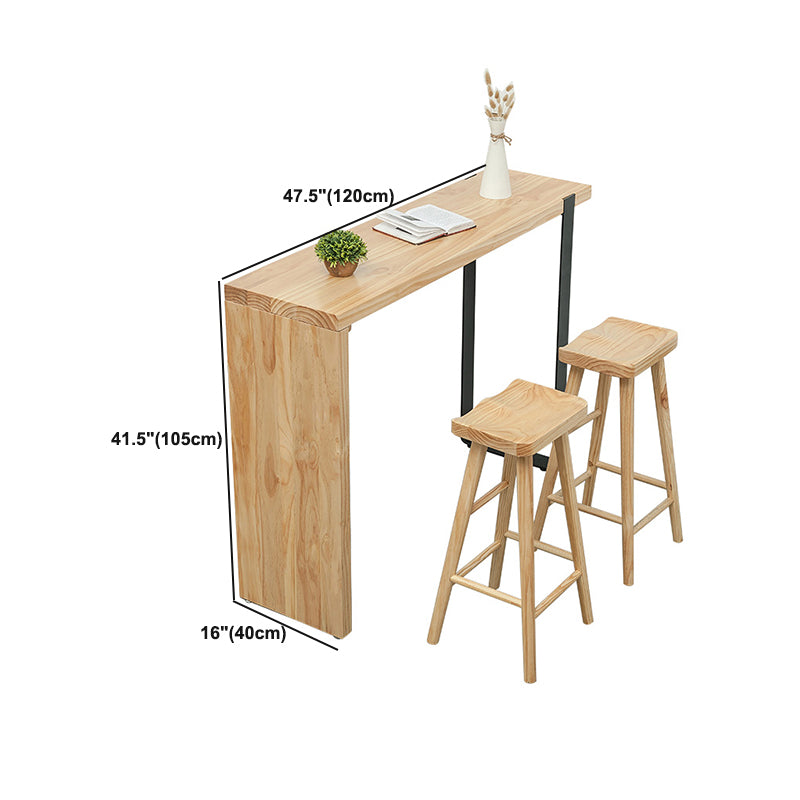 Industrial Style Bar Table Rectangle Solid Wood Bistro Bar Desk with Double Pedestal