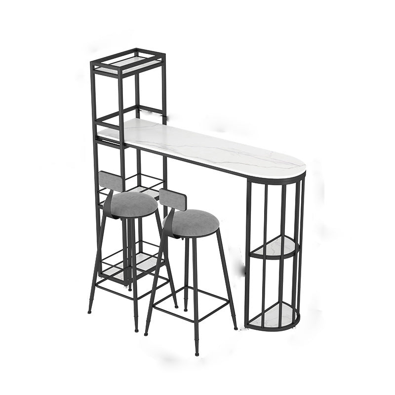 Modern Sintered Stone Bar Table Dining Table with Storage Shelves