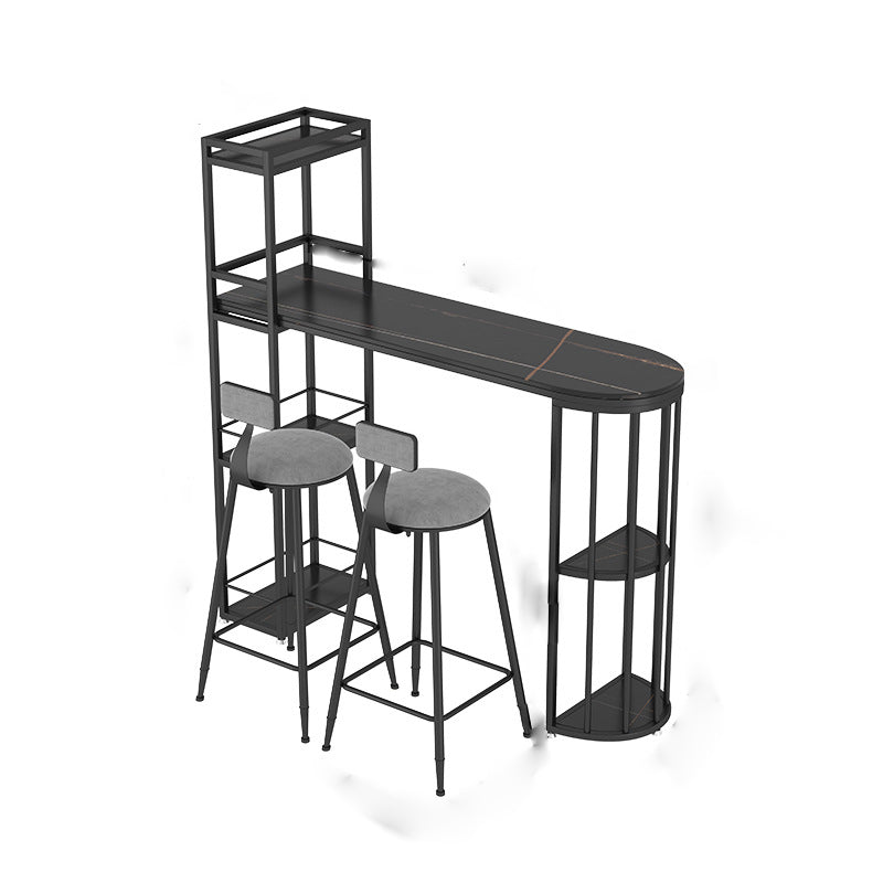 Modern Sintered Stone Bar Table Dining Table with Storage Shelves