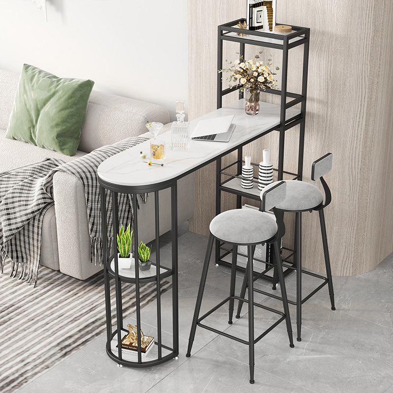 Modern Sintered Stone Bar Table Dining Table with Storage Shelves