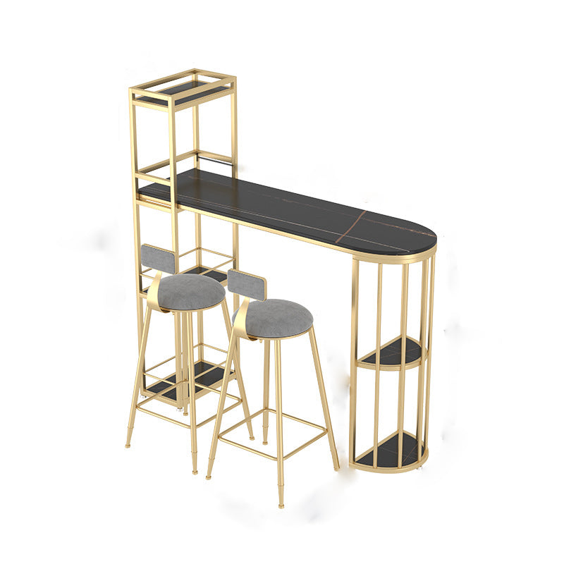 Modern Sintered Stone Bar Table Dining Table with Storage Shelves