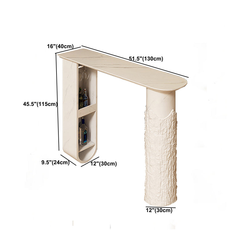 Modern Sintered Stone Bar Table White Specialty Bistro Table with Shelves