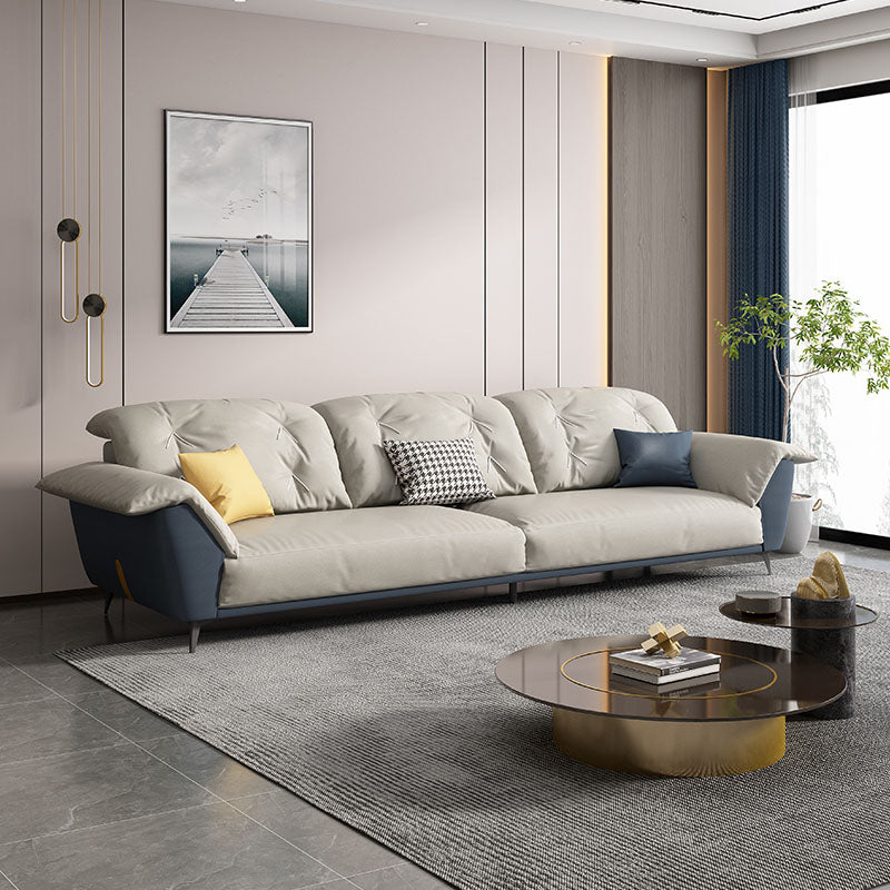 Sewn Pillow Back Sofa Modern Style 34.64" H Faux Leather Sofa