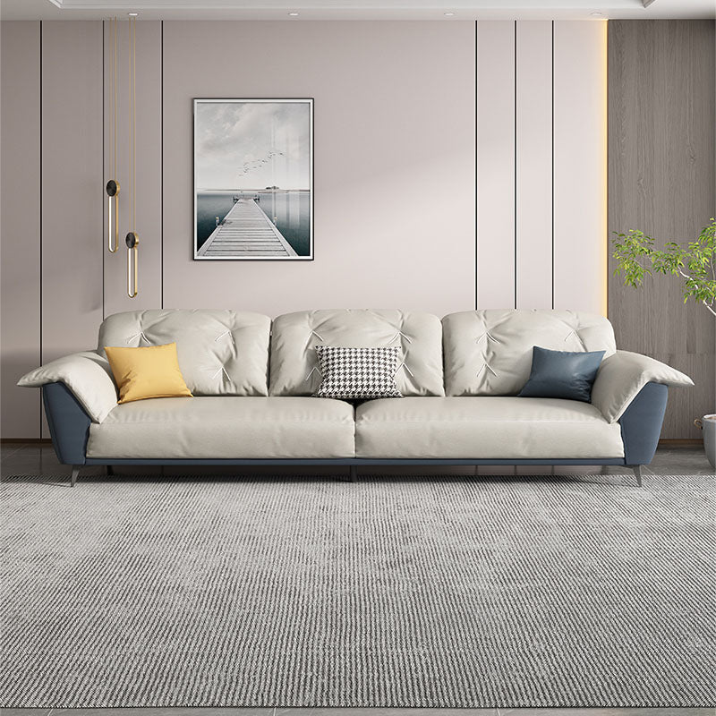 Sewn Pillow Back Sofa Modern Style 34.64" H Faux Leather Sofa
