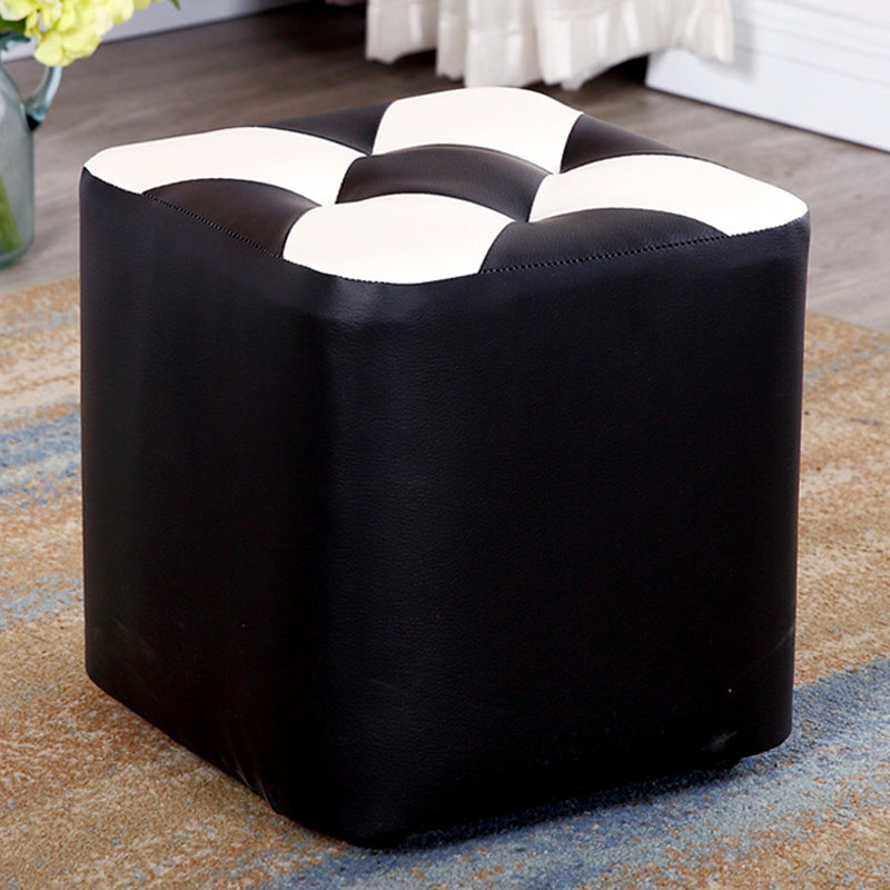 Contemporary Footstool Ottoman Faux Leather Tufted Patchwork Square Ottoman