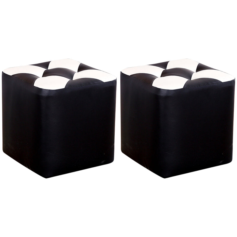 Contemporary Footstool Ottoman Faux Leather Tufted Patchwork Square Ottoman