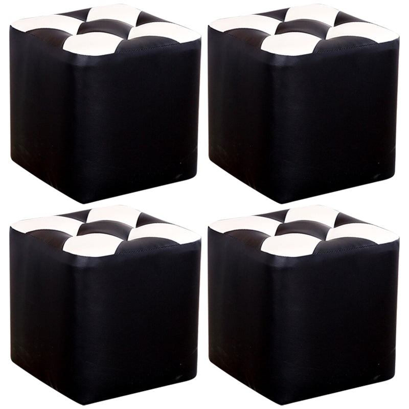 Contemporary Footstool Ottoman Faux Leather Tufted Patchwork Square Ottoman