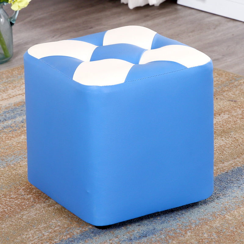 Contemporary Footstool Ottoman Faux Leather Tufted Patchwork Square Ottoman