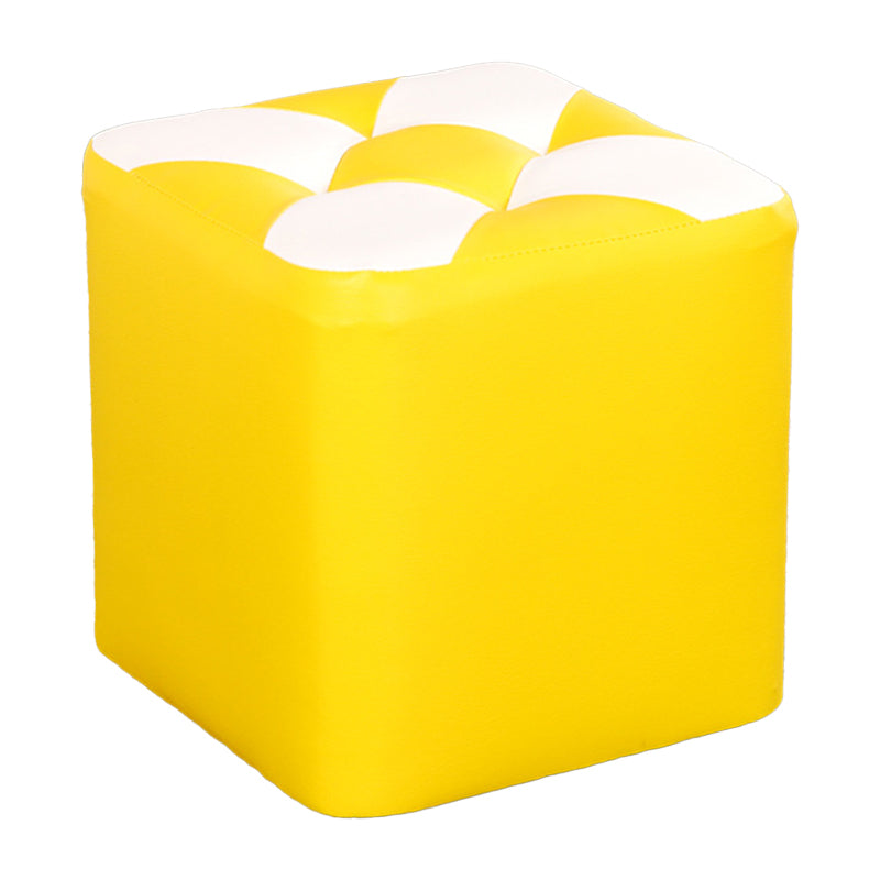 Contemporary Footstool Ottoman Faux Leather Tufted Patchwork Square Ottoman