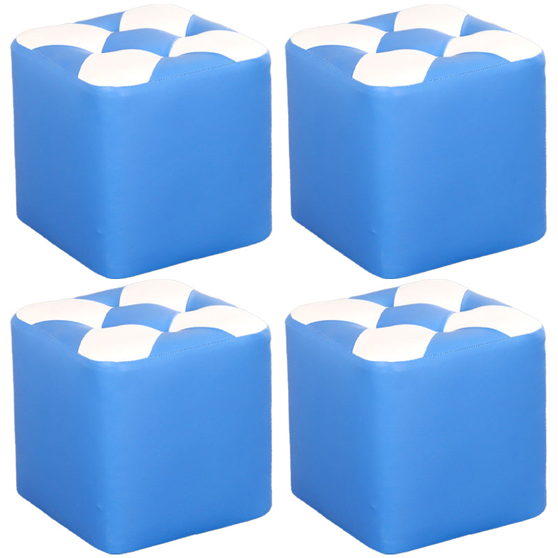 Contemporary Footstool Ottoman Faux Leather Tufted Patchwork Square Ottoman