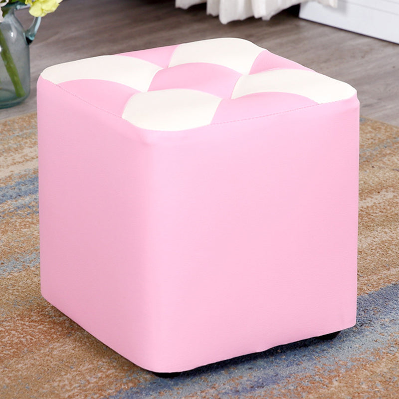 Contemporary Footstool Ottoman Faux Leather Tufted Patchwork Square Ottoman