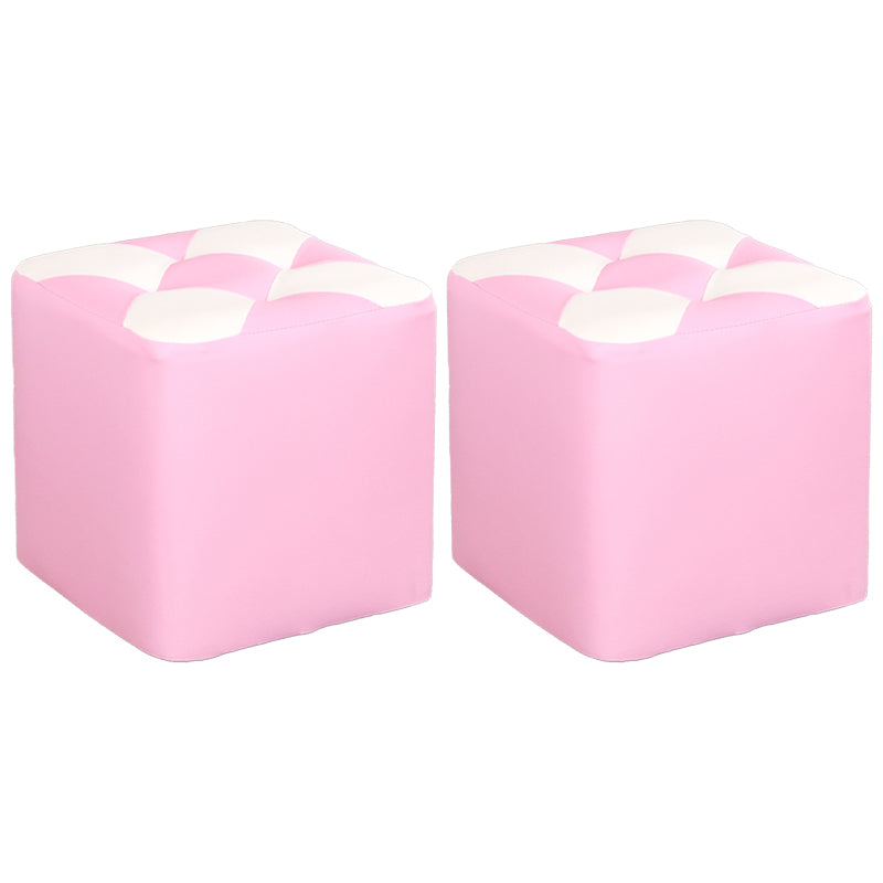 Contemporary Footstool Ottoman Faux Leather Tufted Patchwork Square Ottoman