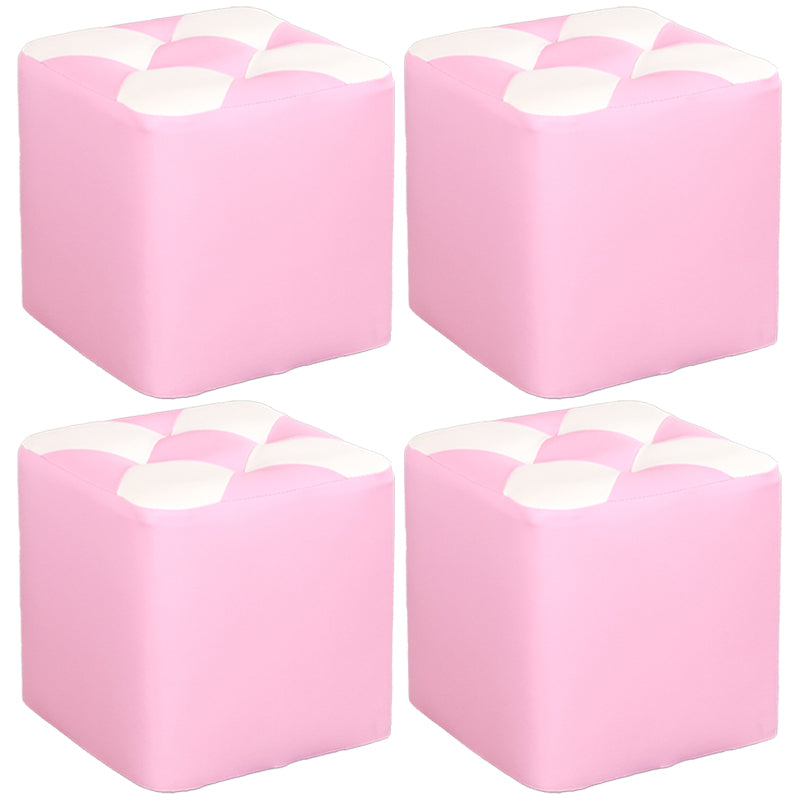 Contemporary Footstool Ottoman Faux Leather Tufted Patchwork Square Ottoman