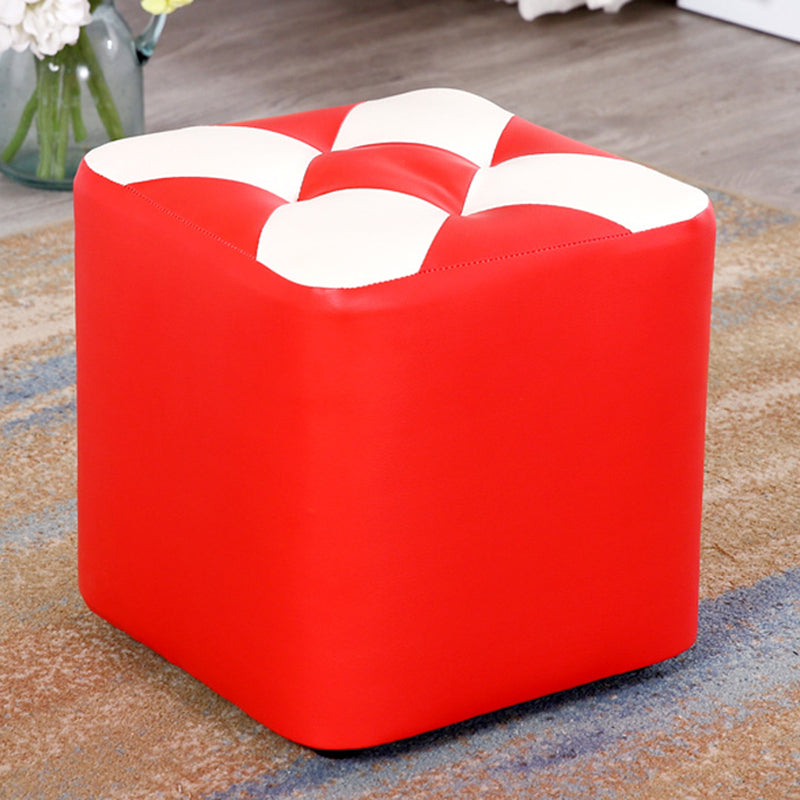 Contemporary Footstool Ottoman Faux Leather Tufted Patchwork Square Ottoman