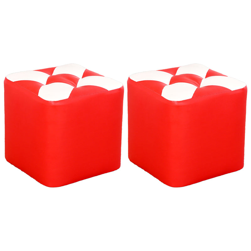 Contemporary Footstool Ottoman Faux Leather Tufted Patchwork Square Ottoman