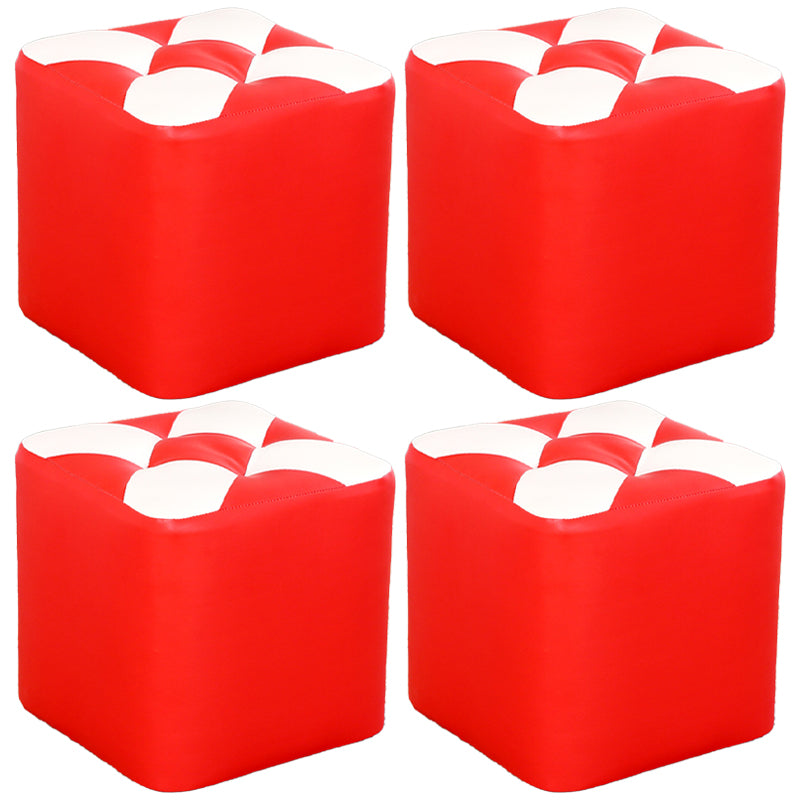 Contemporary Footstool Ottoman Faux Leather Tufted Patchwork Square Ottoman